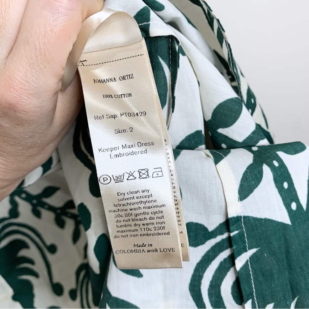 NEW Johanna Ortiz Keeper Maxi Dress (Sz 2) Shell Trim Cotton Poplin Ecru Green - Picture 14 of 16
